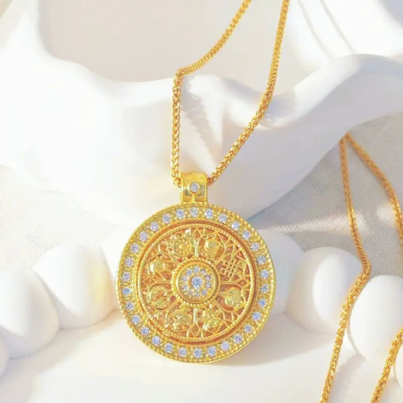 24k gold eight treasures dharma compass pendant