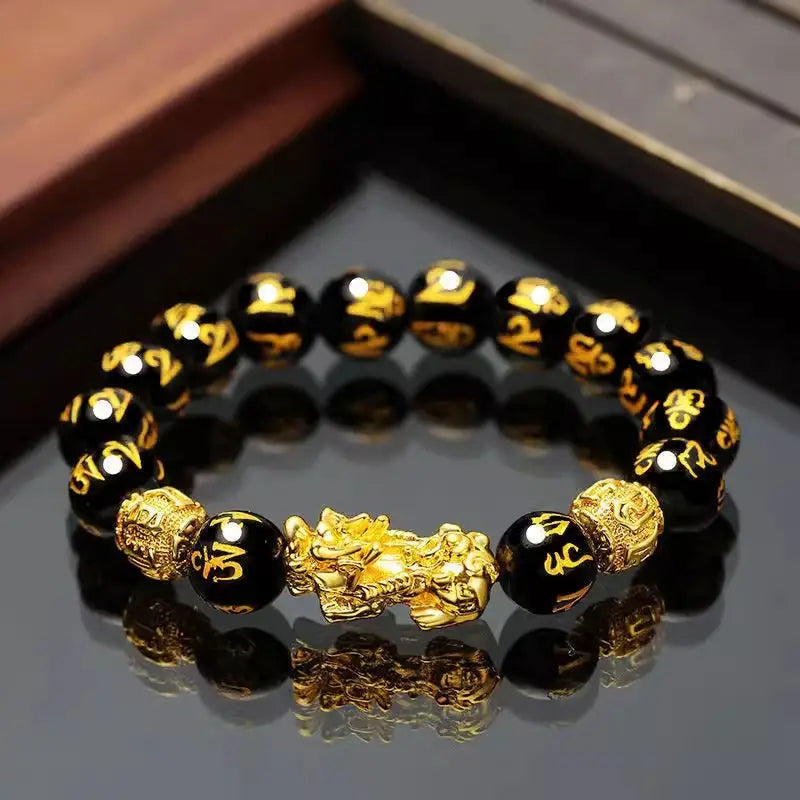Free today: black obsidian 24kgold pixiu bracelet - 12mm