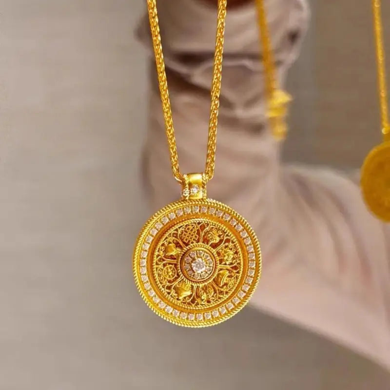 24k gold eight treasures dharma compass pendant