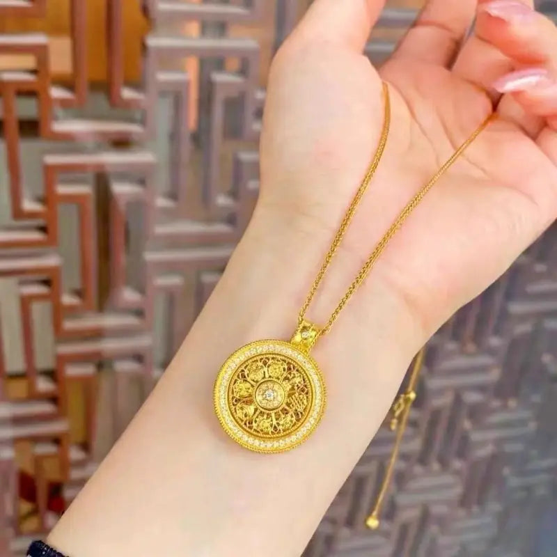 24k gold eight treasures dharma compass pendant