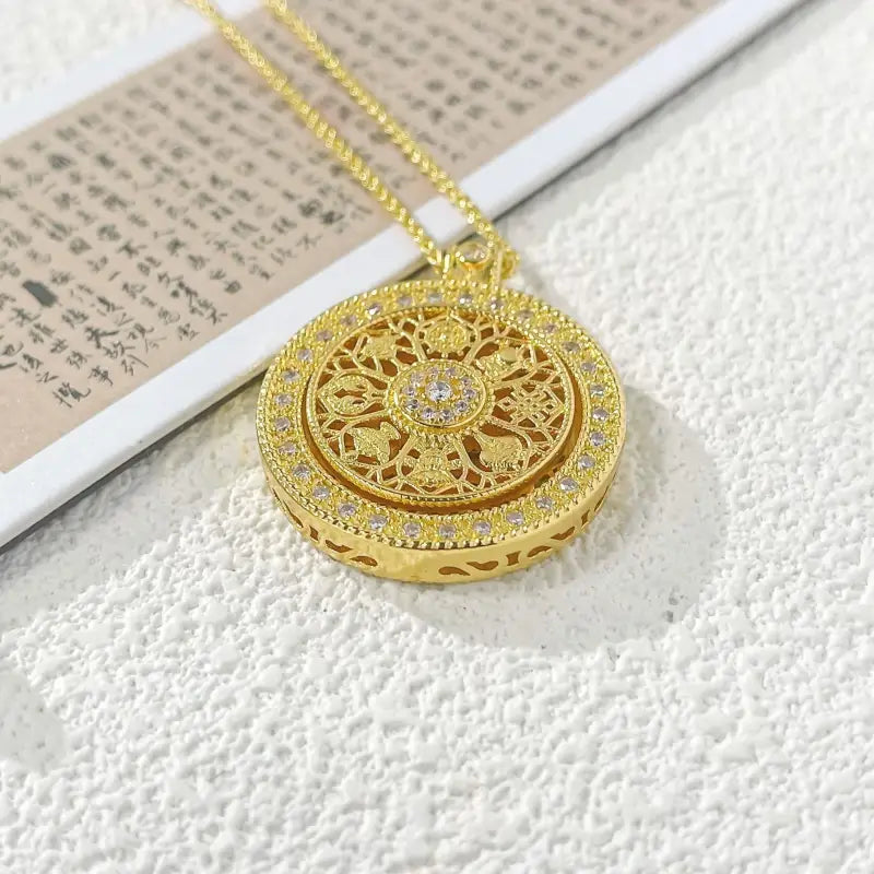 24k gold eight treasures dharma compass pendant