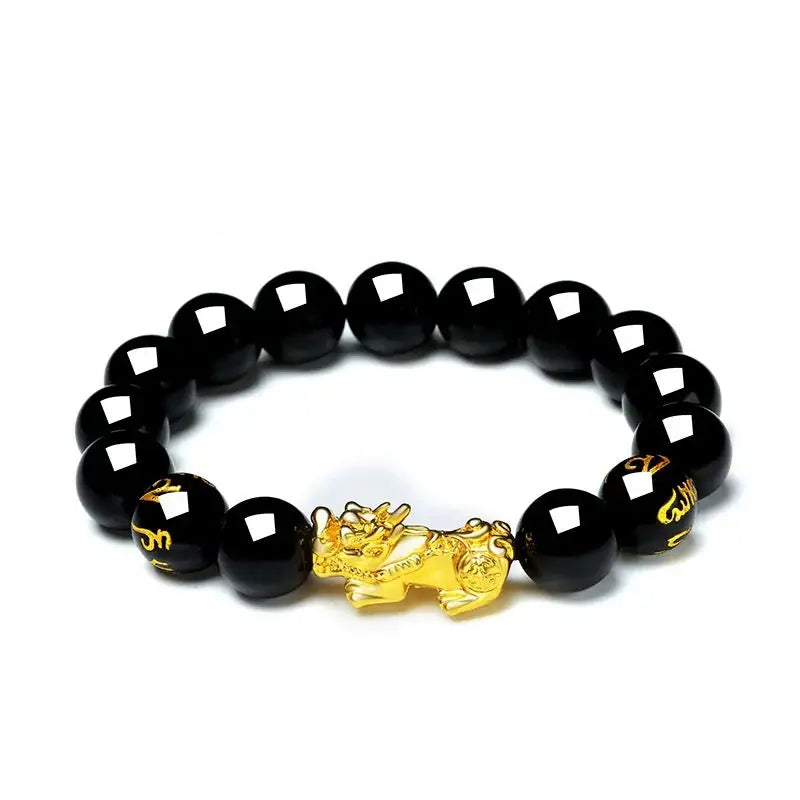 Free today: black obsidian 24kgold pixiu bracelet - 12mm（wordless version）