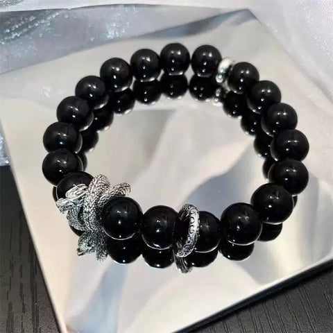 Coiling dragon energy-boosting crystal bracelet - 黑色 / 12mm-16mm