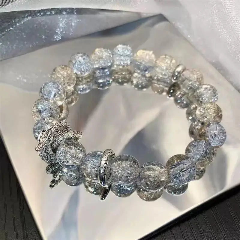Coiling dragon energy-boosting crystal bracelet - 灰色 / 12mm-16mm
