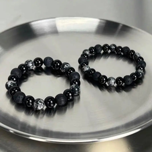 Obsidian & volcanic stone evil-warding amulet bracelet