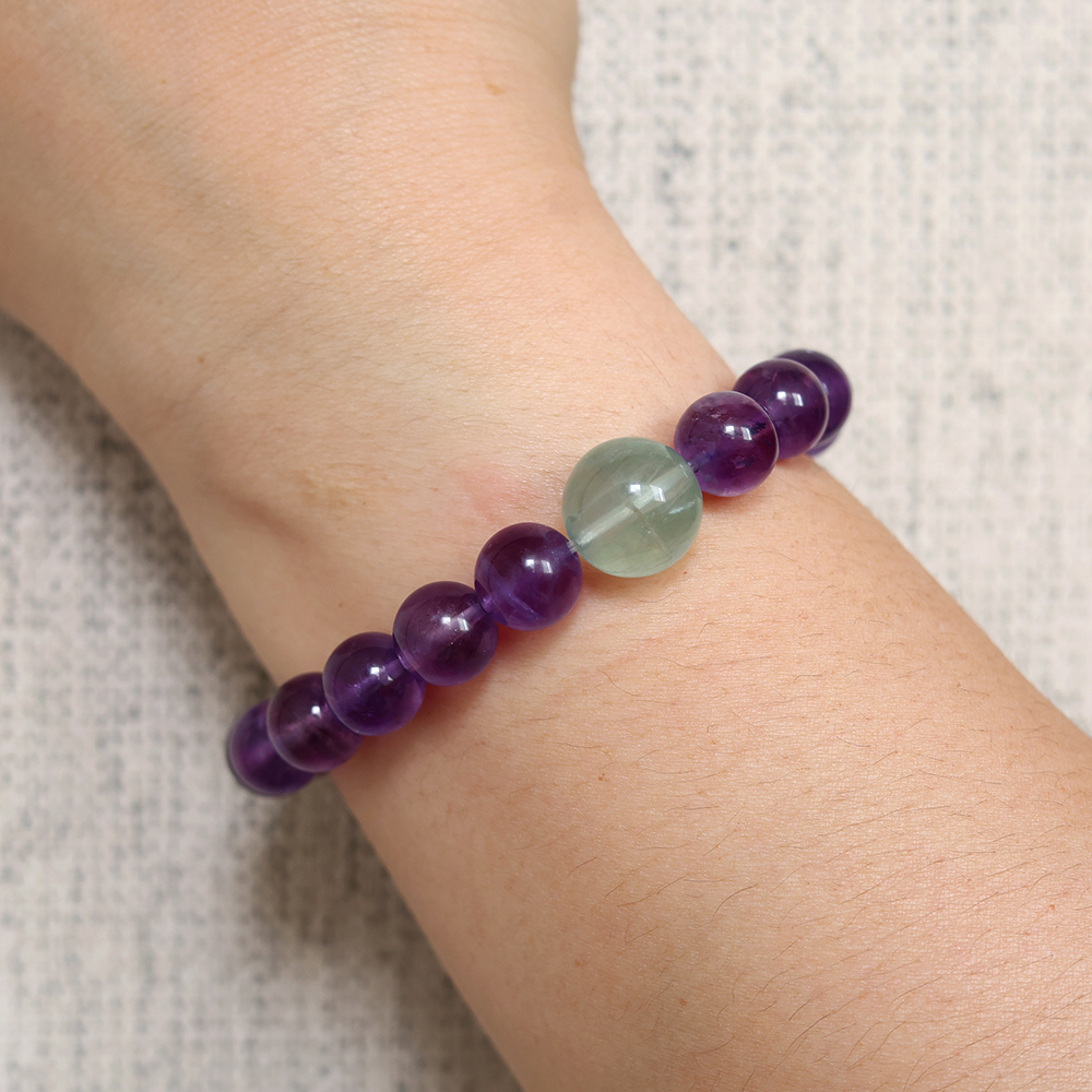 Endless Purple Flame Bracelet – Amethyst, Green Fluorite & Red Rutilated Quartz - Image 4