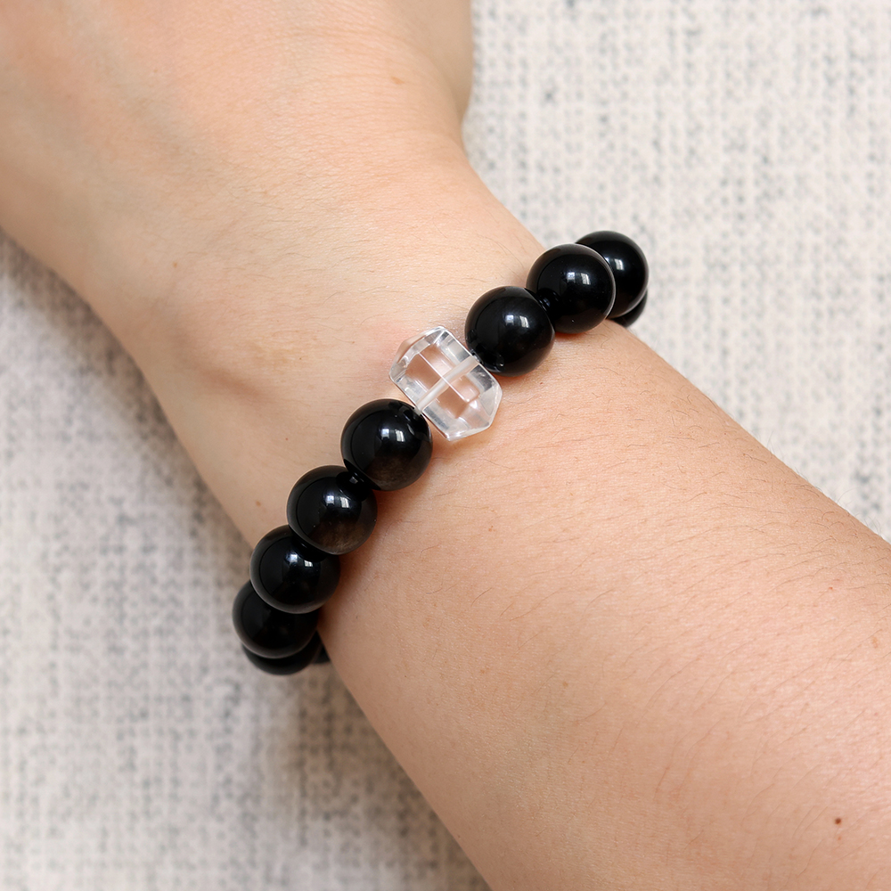 Six Flow Bracelet – Silver Obsidian & White Quartz - Image 7