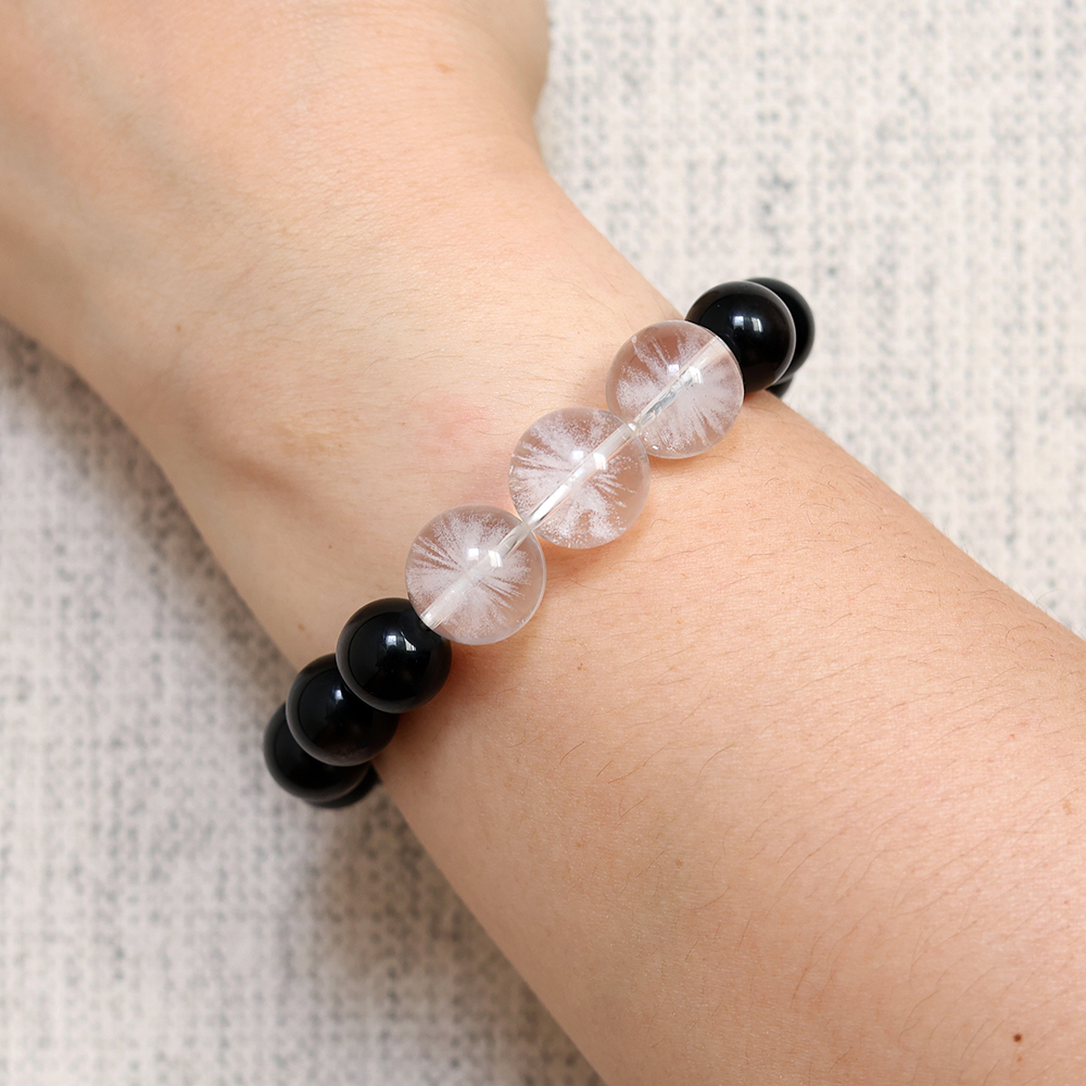 Six Flow Bracelet – Silver Obsidian & White Quartz - Image 4