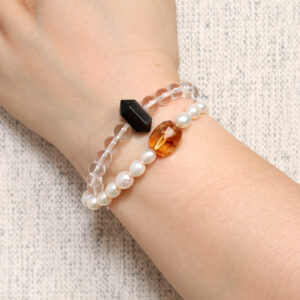 Alternative view of Golden Flow Bracelet White Crystal • Citrine • Obsidian Double-Wrap Bracelet