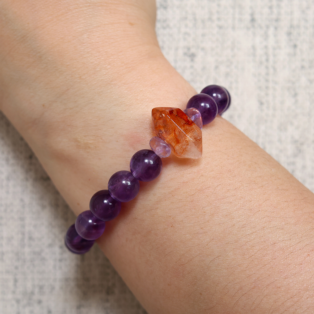 Endless Purple Flame Bracelet – Amethyst, Green Fluorite & Red Rutilated Quartz - Image 7