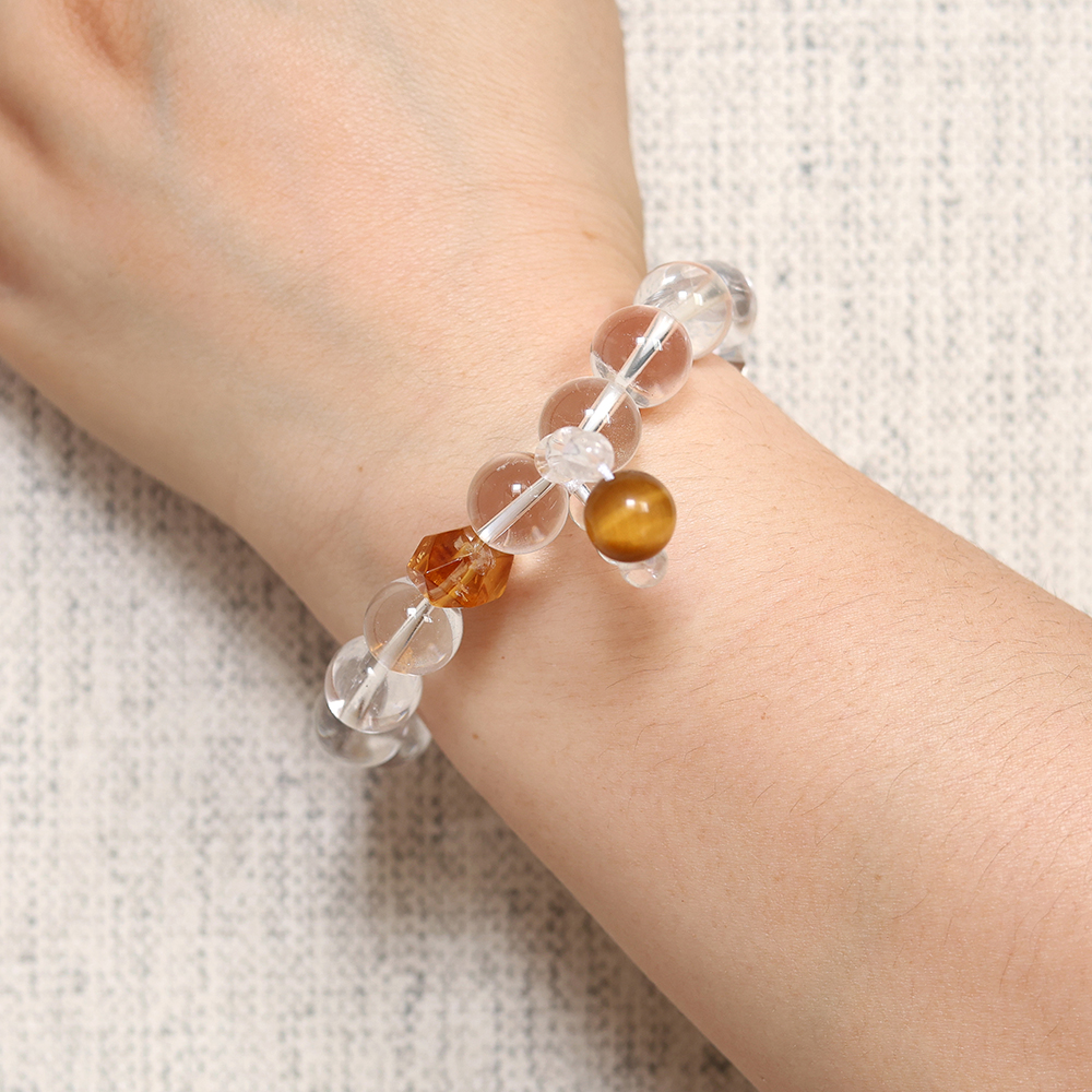 Metal Flow Bracelet – White Quartz, Golden Tiger’s Eye & Dual-Terminated Quartz - Image 7