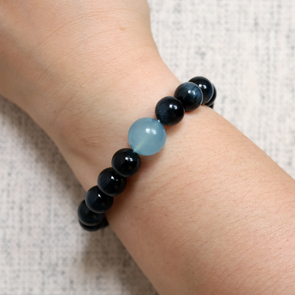 Ocean Flow Energy Bracelet Blue Tiger Eye • Aquamarine • Clear Crystal Design - Image 4