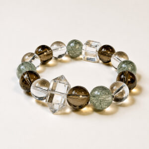 The Harmony Flow-Natural Clear Quartz, Smoky Quartz & Green Rutilated Quartz Bracelet