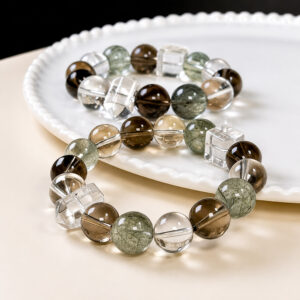 Alternative view of The Harmony Flow-Natural Clear Quartz, Smoky Quartz & Green Rutilated Quartz Bracelet