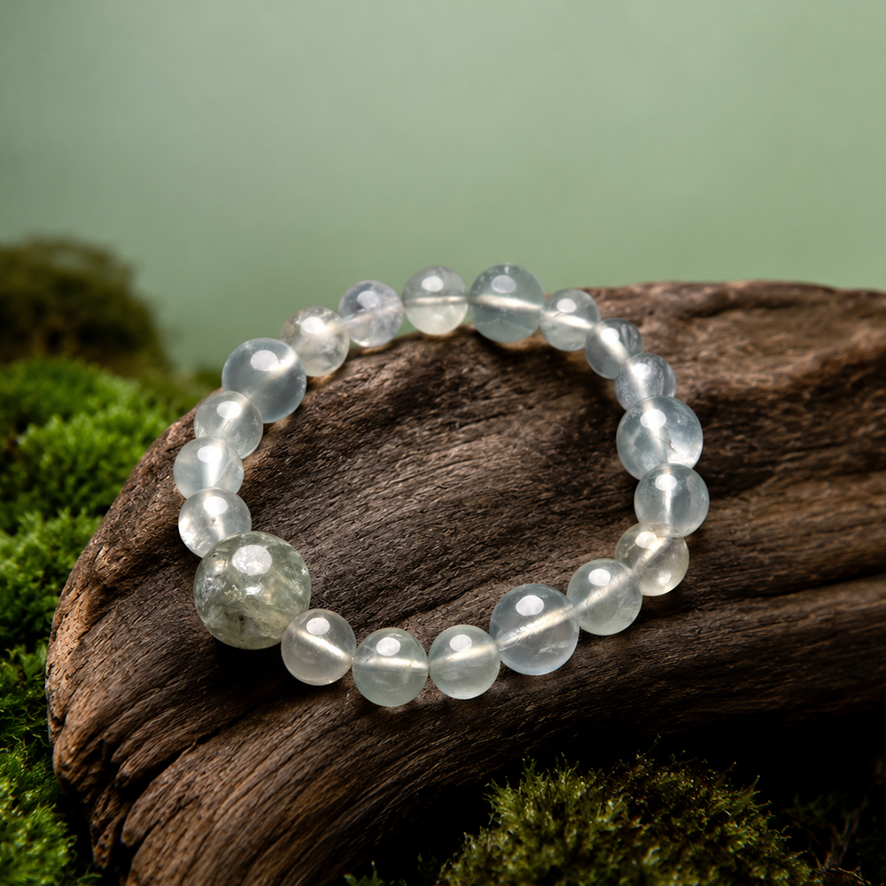 Three Growth Vine Bracelet Green Prehnite • Green Agate • Natural Crystal Design