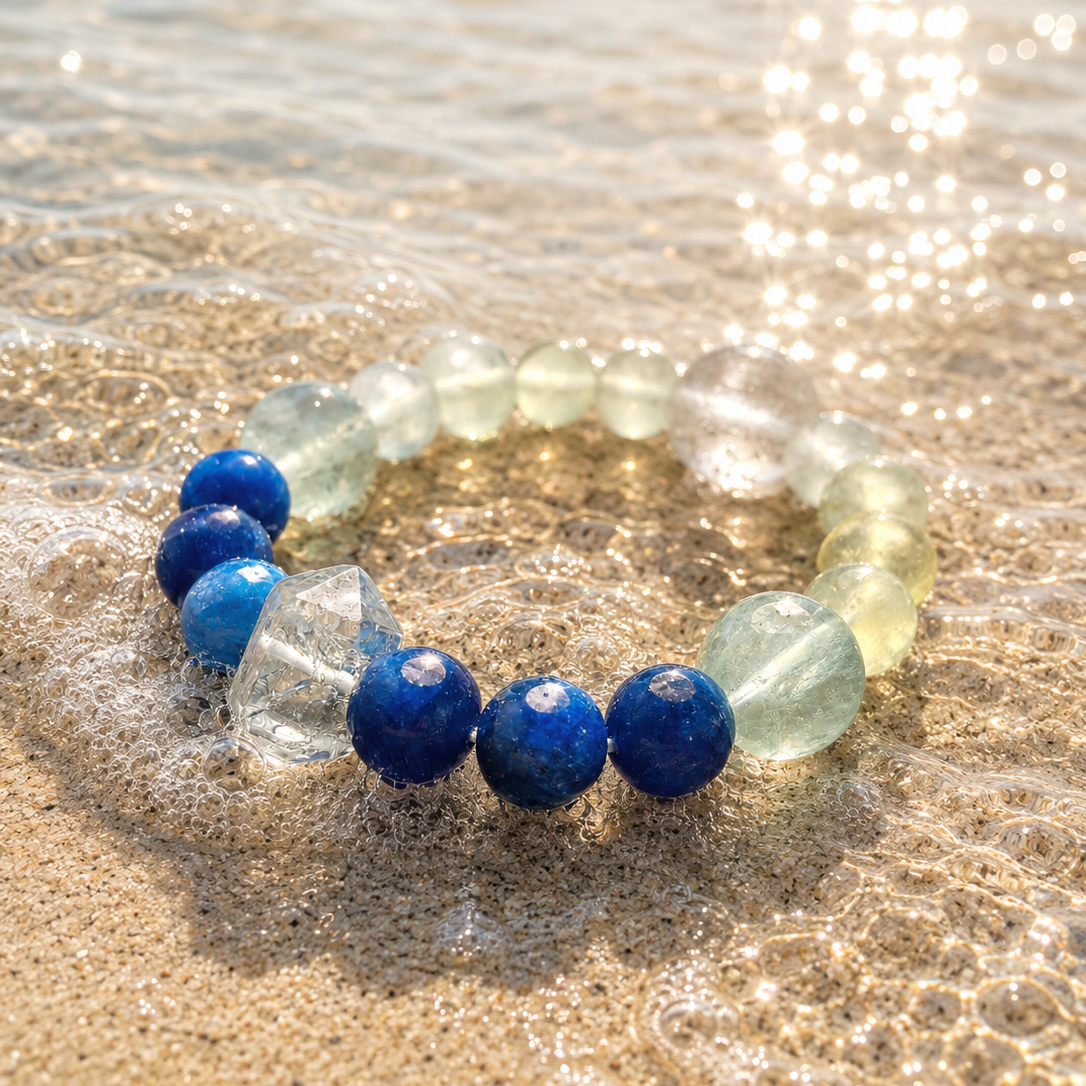 Six Water Flow Bracelet – Prehnite, Kyanite & Fluorite