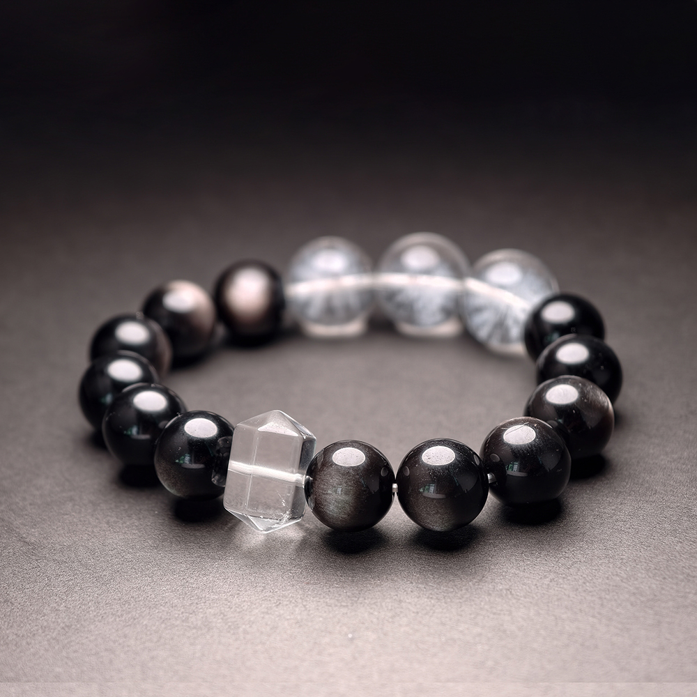 Six Flow Bracelet – Silver Obsidian & White Quartz - Image 6