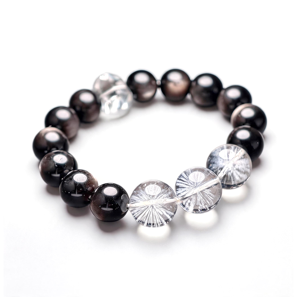 Six Flow Bracelet – Silver Obsidian & White Quartz - Image 8