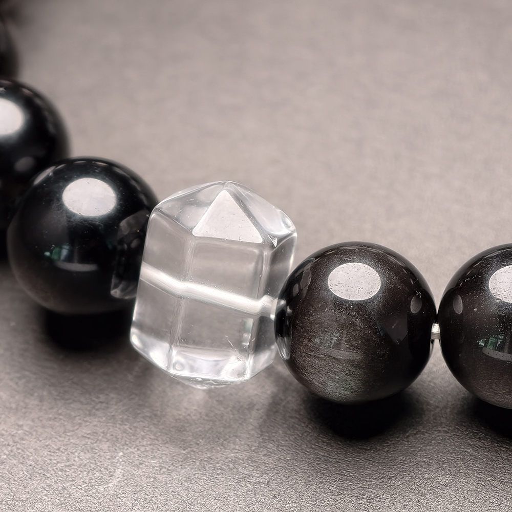 Six Flow Bracelet – Silver Obsidian & White Quartz - Image 2