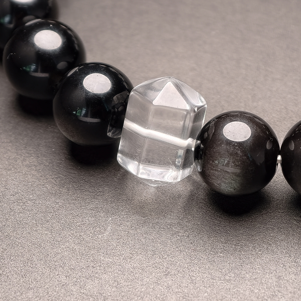 Six Flow Bracelet – Silver Obsidian & White Quartz - Image 3