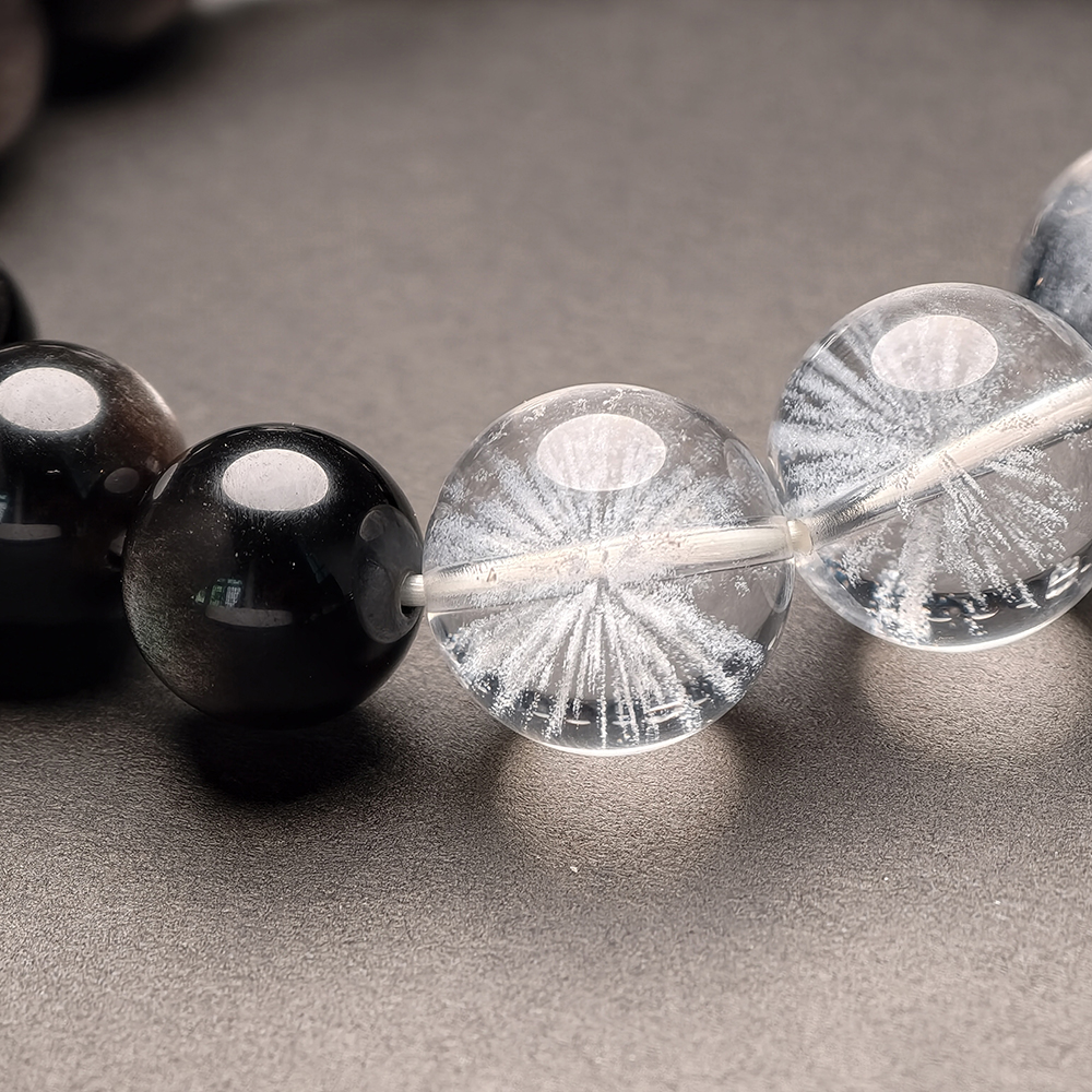 Six Flow Bracelet – Silver Obsidian & White Quartz - Image 5