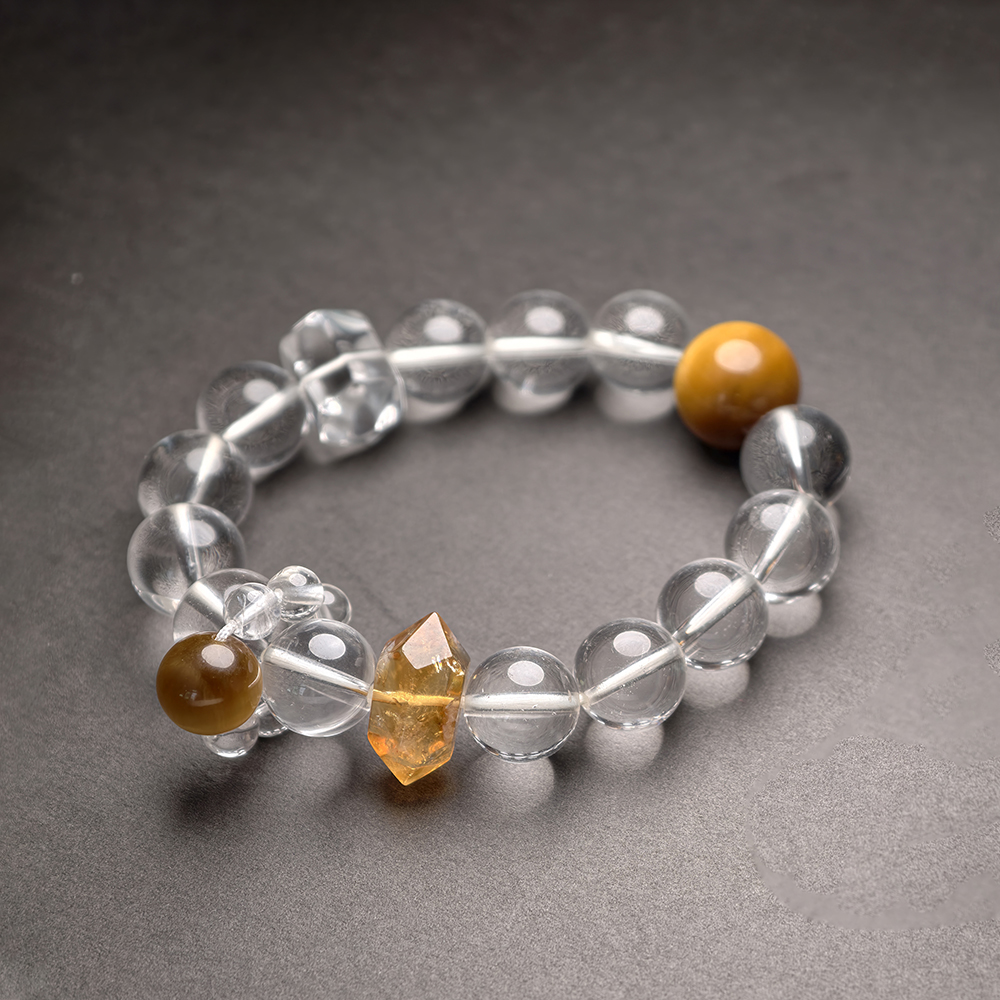 Metal Flow Bracelet – White Quartz, Golden Tiger’s Eye & Dual-Terminated Quartz - Image 5