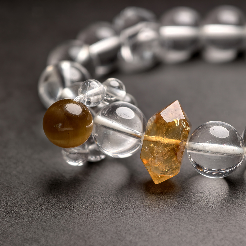 Metal Flow Bracelet – White Quartz, Golden Tiger’s Eye & Dual-Terminated Quartz - Image 2