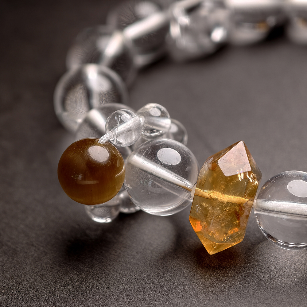 Metal Flow Bracelet – White Quartz, Golden Tiger’s Eye & Dual-Terminated Quartz - Image 4