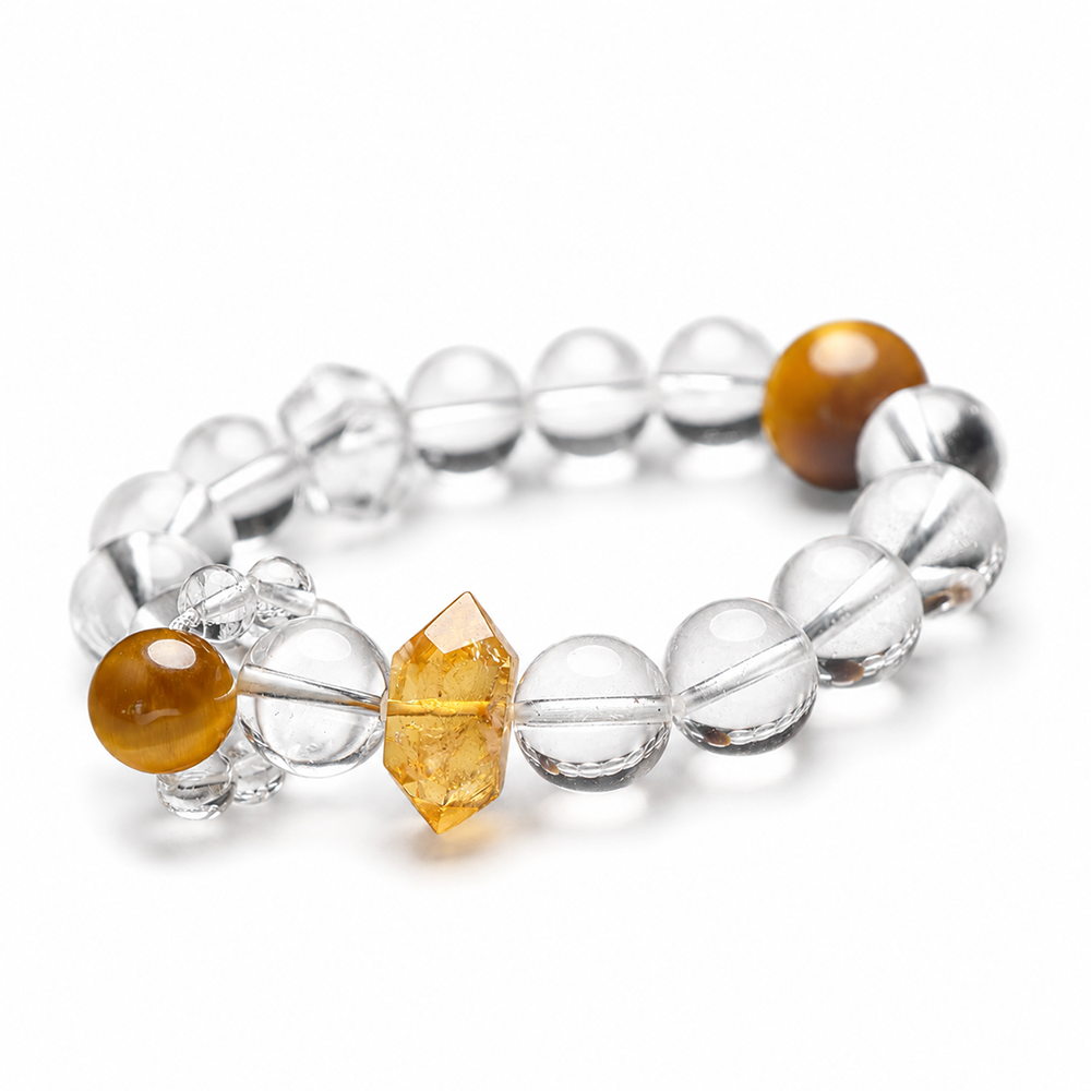 Metal Flow Bracelet – White Quartz, Golden Tiger’s Eye & Dual-Terminated Quartz - Image 6