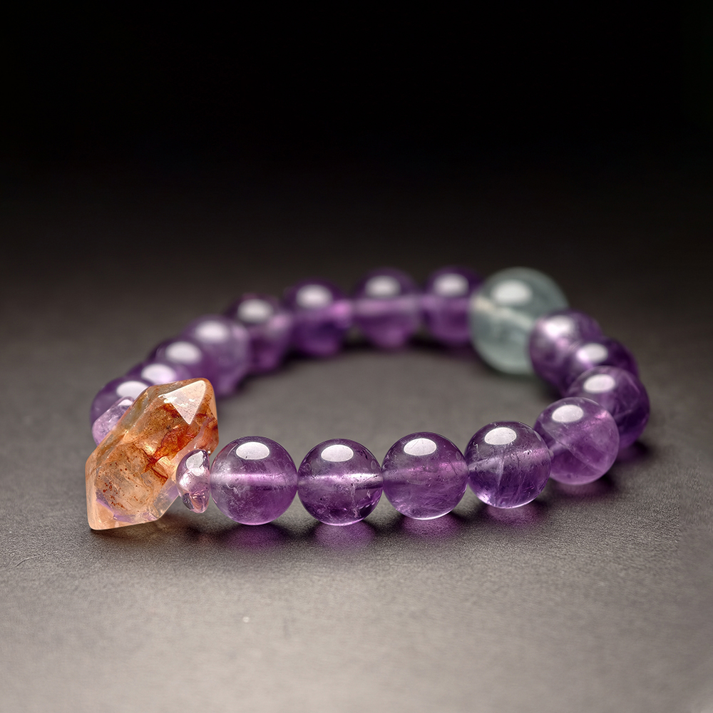 Endless Purple Flame Bracelet – Amethyst, Green Fluorite & Red Rutilated Quartz - Image 6