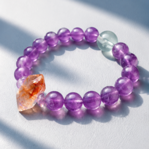 Endless Purple Flame Bracelet – Amethyst, Green Fluorite & Red Rutilated Quartz